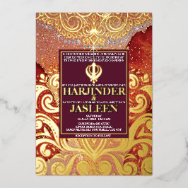 LuxGlitter Red Sikh Anand Karaj Indiase bruiloft Folie Uitnodiging