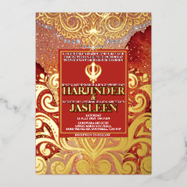 LuxGlitter Red Sikh Anand Karaj Indiase bruiloft Folie Uitnodiging