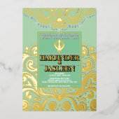 LuxGlitter Sage Green Gold Sikh Anand Karaj Weddin Folie Uitnodiging (Voorkant)