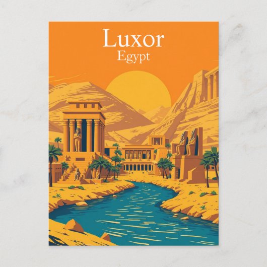 Luxor, Egypte Vintage Reizen Briefkaart (Voorkant)