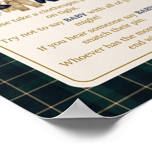 Luxsary Bear Plaid Baby Shower Dont Say Game Poster (Hoek)