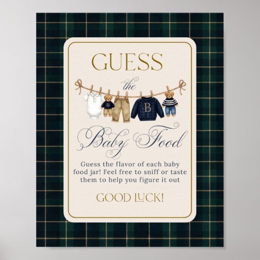 Luxsary Bear Plaid Baby Shower Guess Baby Food Poster (Voorkant)