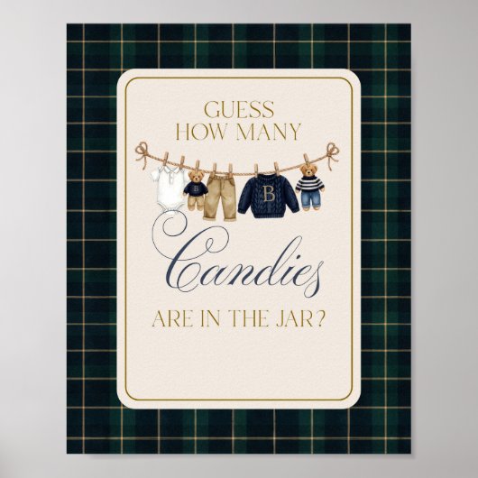 Luxsary Bear Plaid Baby Shower Guess Candies Poster (Voorkant)