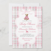 Luxsary Teddy Bear Pink Plaid Baby Girl Shower Kaart (Voorkant)