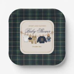 Luxsary teddybeer geruite babyshower papieren bord