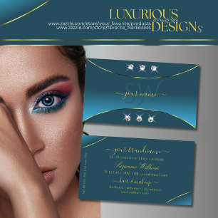 Luxueus Blauwgroen met Gold Decor Jewels en Monogr Visitekaartje