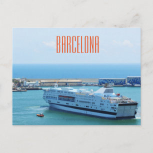 Luxueus cruiseschip dat de haven van Barcelona ver Briefkaart