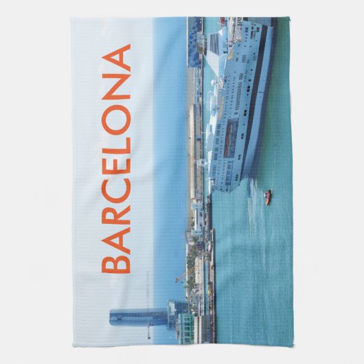 Luxueus cruiseschip dat de haven van Barcelona ver Theedoek (Verticaal)