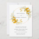 luxueus goudturquoise floral bruiloft uitnodiging (Voorkant)