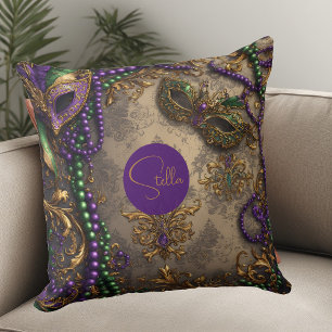 Luxueus Mardi Gras Paars Goud Masker Kralen Bloem Kussen