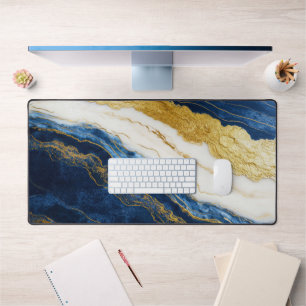 Luxueus marineblauw & bladgoud marmer bureaumat