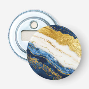 Luxueus marineblauw & bladgoud marmer button flesopener