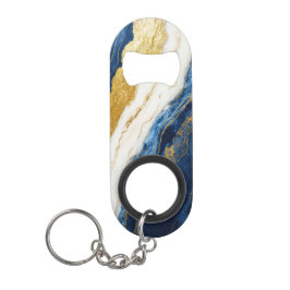 Luxueus marineblauw & bladgoud marmer mini flessenopener