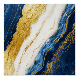 Luxueus marineblauw & bladgoud marmer perfect poster