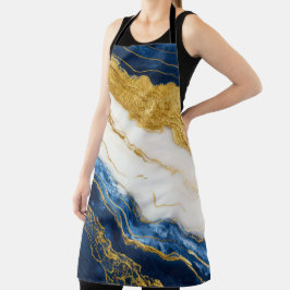 Luxueus marineblauw & bladgoud marmer schort