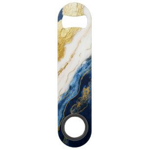Luxueus marineblauw & bladgoud marmer speed flessenopener