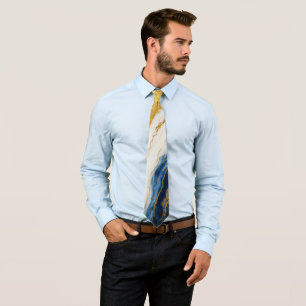Luxueus marineblauw & bladgoud marmer stropdas