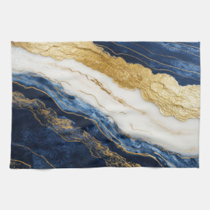 Luxueus marineblauw & bladgoud marmer theedoek