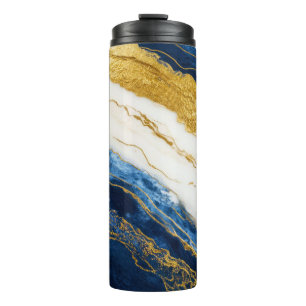 Luxueus marineblauw & bladgoud marmer thermosbeker