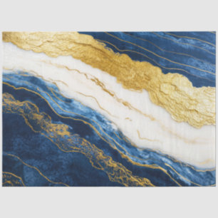 Luxueus marineblauw & bladgoud marmer tissuepapier