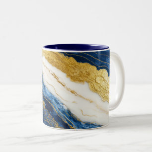 Luxueus marineblauw & bladgoud marmer tweekleurige koffiemok