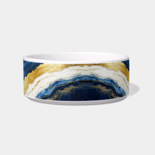 Luxueus marineblauw & bladgoud marmer voerbakje