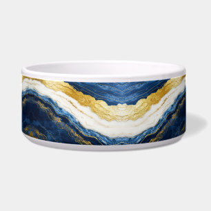 Luxueus marineblauw & bladgoud marmer voerbakje