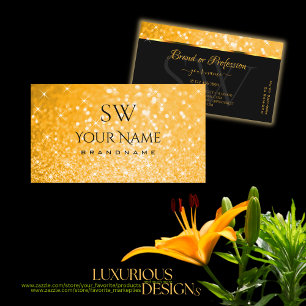 Luxueus Oranje Glitter Luminous Stars Monogram Visitekaartje