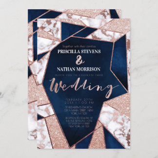 Luxueus Roos Gold Glitter Geo Marble Wedding Kaart