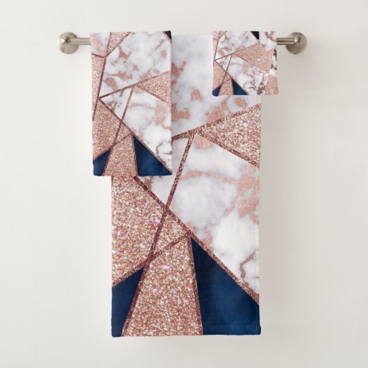 Luxueus Roos Gold Glitter Geometric Marble Bad Handdoek (Insitu)