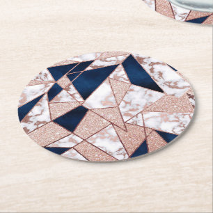 Luxueus Roos Gold Glitter Geometric Marble Ronde Kartonnen Onderzetter