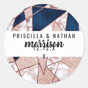 Luxueus Roos Gold Glitter Geometric Marble Ronde Sticker