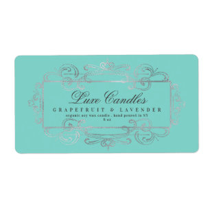 Luxueus zilverfolie Elegant Swirls Mint Product Etiket