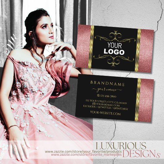 Luxueus zwart goud met rood glitter en Logo Visitekaartje