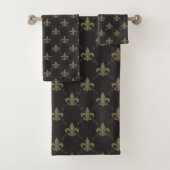 Luxueus zwart goudvleur De Lis Pattern Bad Handdoek (Insitu)