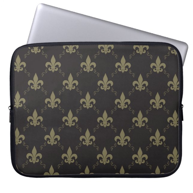 Luxueus zwart goudvleur De Lis Pattern Laptop Sleeve (Voorkant)