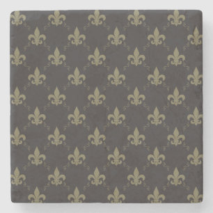 Luxueus zwart goudvleur De Lis Pattern Stenen Onderzetter