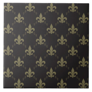 Luxueus zwart goudvleur De Lis Pattern Tegeltje