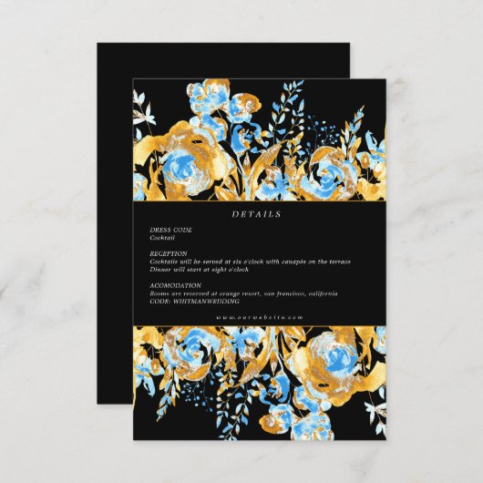 luxueuse carte de détails de réception dorée turqu (Devant / Derrière)