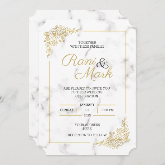 Luxueuse Faire-part de mariage en marbre (Devant / Derrière)