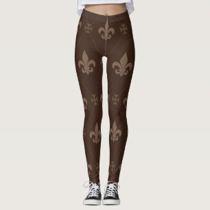 Luxueuse Fleur de Lis Leggings Brown