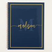Luxueux Bleu Nuit Or Monogramme Nom Script (Devant)