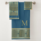 Luxueux bleu or nom initial Serviette set