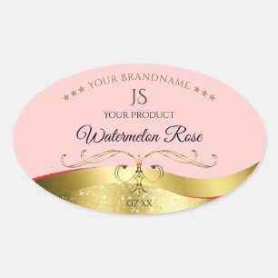 Luxueux Décor Wavy Gold Étiquette Monogramme rouge