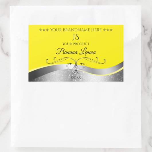 Luxueux Étiquette Monogramme Jaune Wavy Silver (Sac)