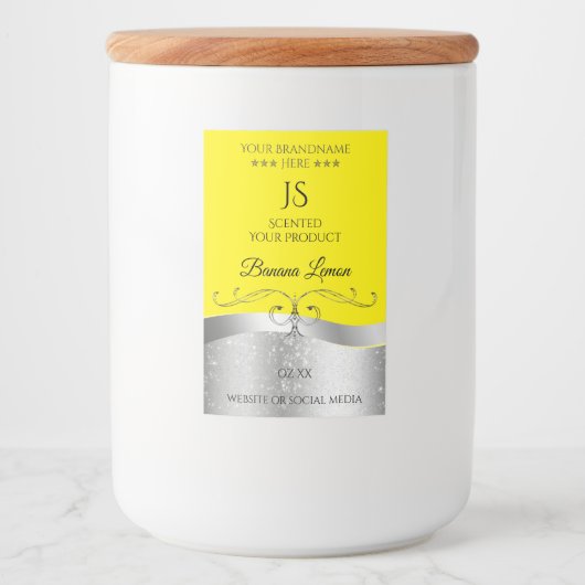 Luxueux Étiquette Monogramme Jaune Wavy Silver (Devant)