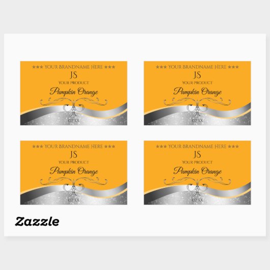 Luxueux Étiquette Monogramme orange Wavy Silver (Feuille)