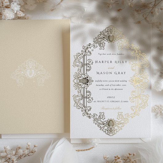Luxueux Faire-part de mariage baroque Gold Foil