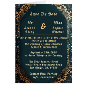 Luxueux Faire-part de mariage Florale Noir et Or