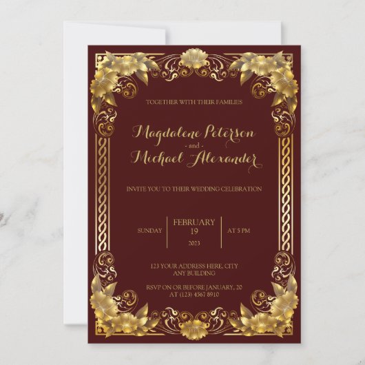 Luxueux Faire-part de mariage Regal Gold Frame (Devant)